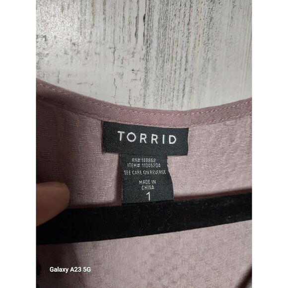 Torrid 1X Mauve Peplum Sleeveless Top Keyhole Bow Tie Floral - Picture 4 of 5